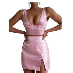Runaway The Label Astrid Top and Mini Skirt Set In Bubble Gum Pink. Size XS. NEW